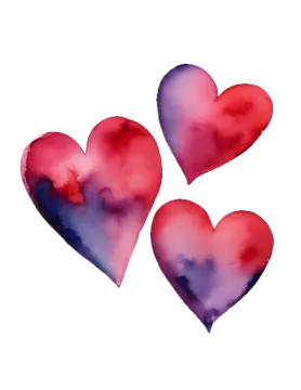 three watercolor hearts on a white background