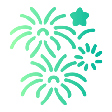 a green and white fireworks icon