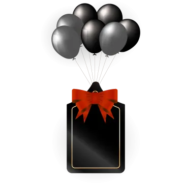 a gift box with balloons and a bow