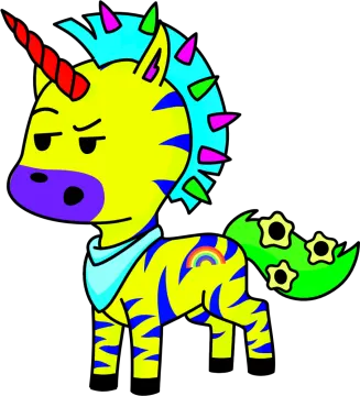 a drawing of a unicorn with colorful manes