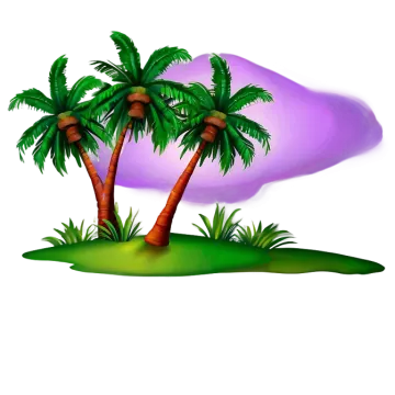 two palm trees on an island in the ocean