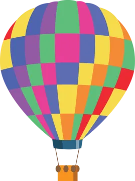 a hot air balloon with colorful squares on it