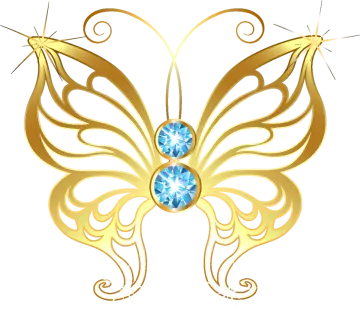 a gold butterfly with blue gems on its wings