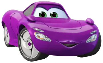 a purple car with green eyes