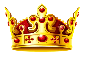 a gold crown with red jewels on it