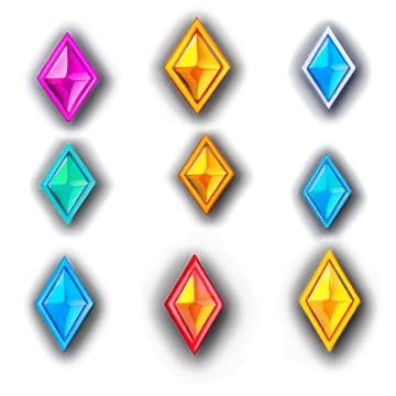 a set of colorful gems on a white background