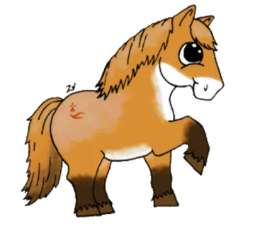 a cartoon horse with brown hair and black eyes