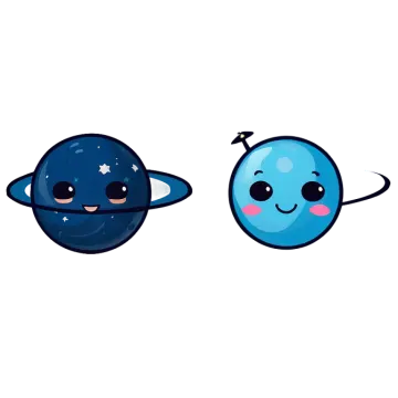 two cartoon planets, one blue and the other white