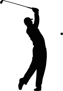 a silhouette of a man playing golf
