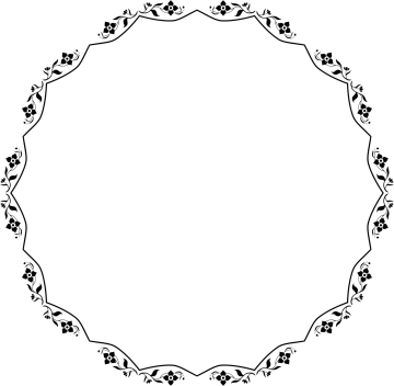 a black and white circular frame with flowers