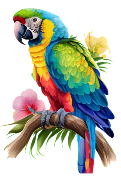 a colorful parrot sitting on a branch with flowers