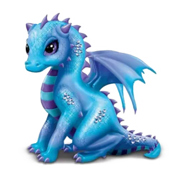 a blue and purple toy dragon sitting on the ground