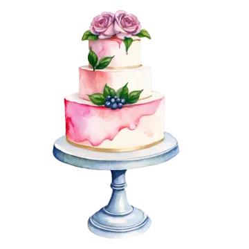a watercolor painting of a wedding cake