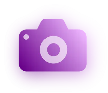 a purple camera icon on a white background