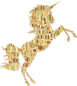 a gold horse with many circles around it