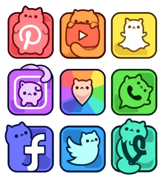 a set of different colored app icons