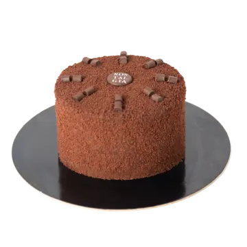a chocolate cake on a black plate