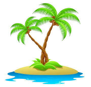 a palm tree on an island with water