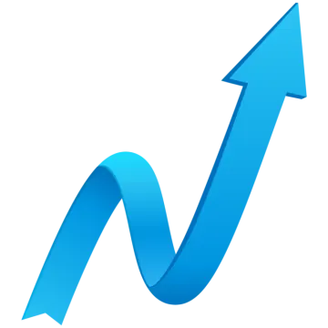 a blue arrow pointing up to the right
