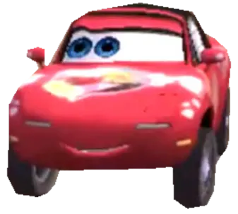 a red car with a big blue eyes