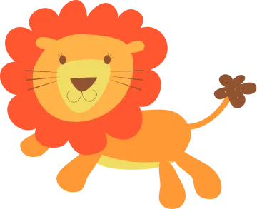 a cartoon lion with a leaf in its mouth