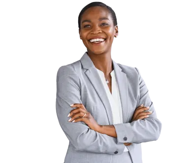 a woman with her arms crossed and smiling