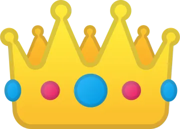 a yellow crown with blue and red balls on it