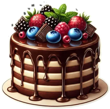 a cake with chocolate and berries on top