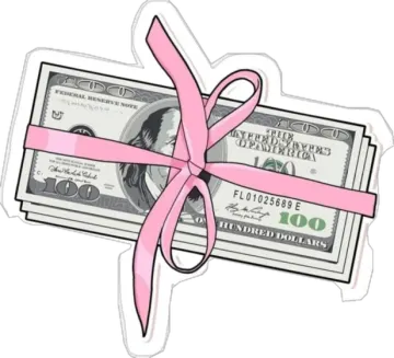 a pink ribbon tied to a dollar