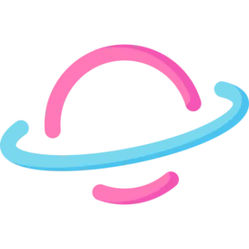 a pink and blue saturn logo on a white background