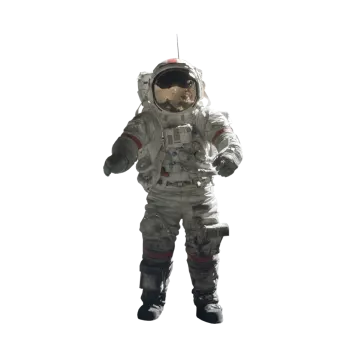 a man in an astronaut suit holding a cell