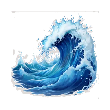 a watercolor painting of a blue wave