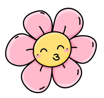a pink flower with a smiley face