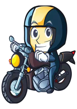 a cartoon character riding a motorcycle