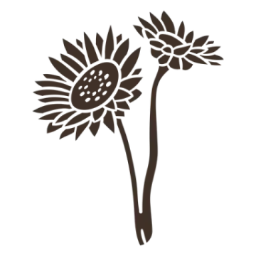a black and white silhouette of two sunflowers