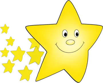 a smiling star with five stars around it