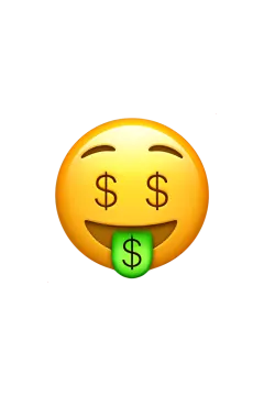 a smiley face with dollar signs on it