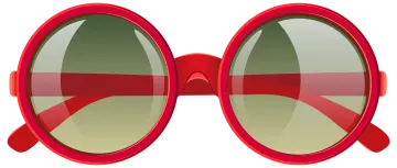a pair of red sunglasses with green lenses
