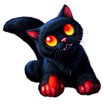 a black cat with red eyes