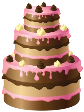 a three tier cake with pink icing on top