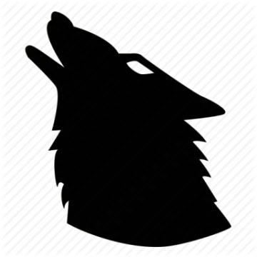 a wolf head silhouetted on a white background
