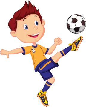a cartoon boy kicking a soccer ball