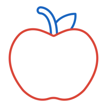 an apple with a red and blue outline