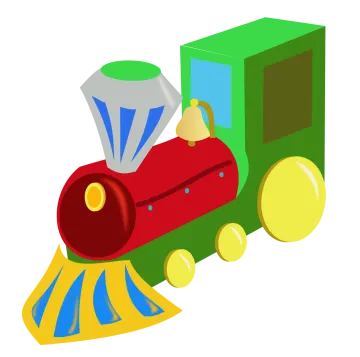 a toy train that is red and green