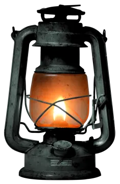 an old lantern with a lit candle inside