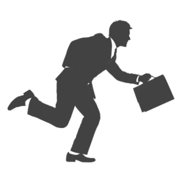 a silhouette of a man running with a briefcase