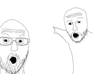 a drawing of two men with their mouths open
