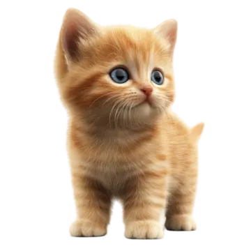 a small kitten with blue eyes on a white background