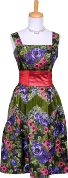 a green dress with pink flowers on it