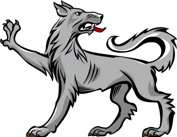 a cartoon wolf standing with its paw raised